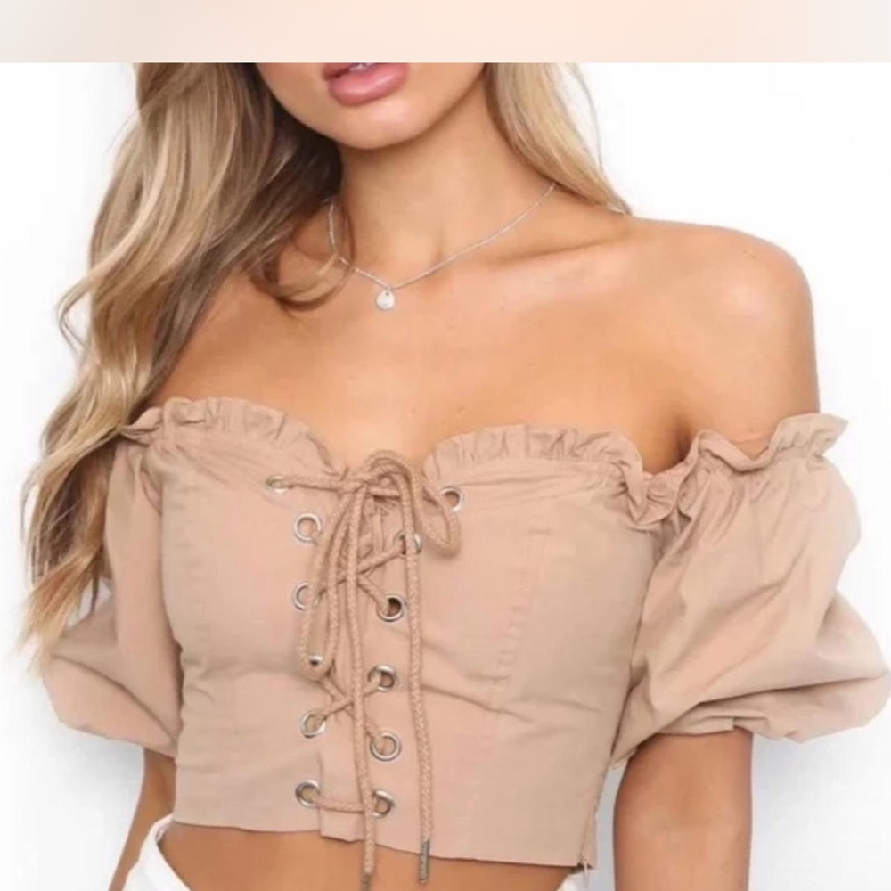 i am gia lace up puff sleeve top